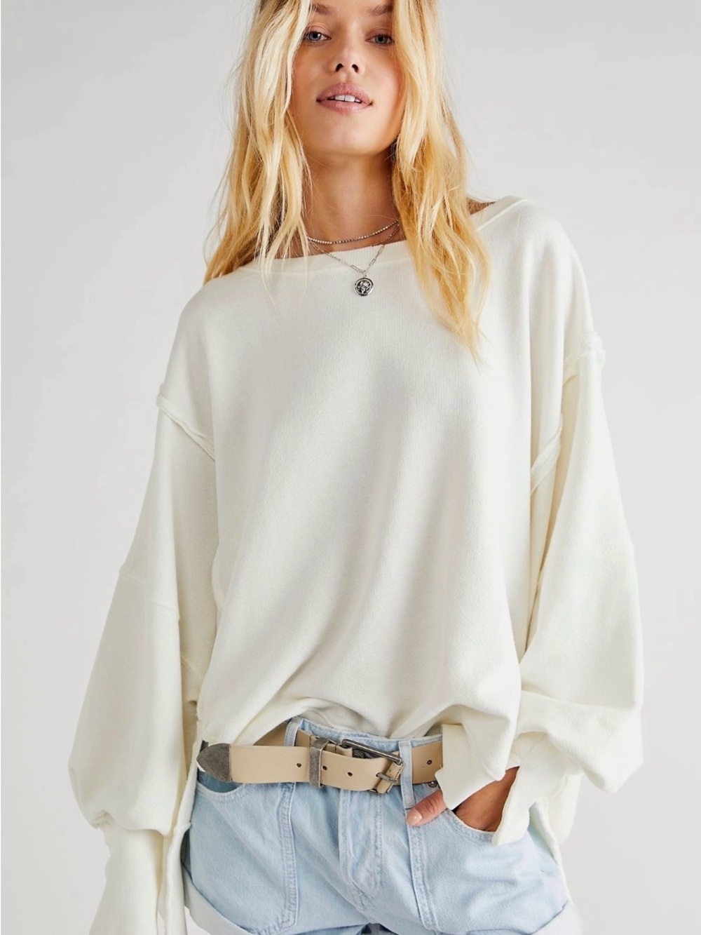Free People White Camden Sweatshirt